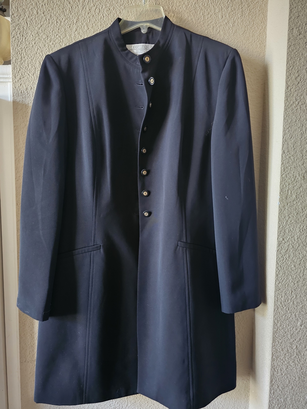 Larry Levine Black Stand-Collar Trench Coat